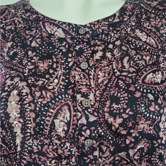 Vince Camuto Navy and Mauve Ruffled Bell Sleeve Blouse - Picture 6 of 6